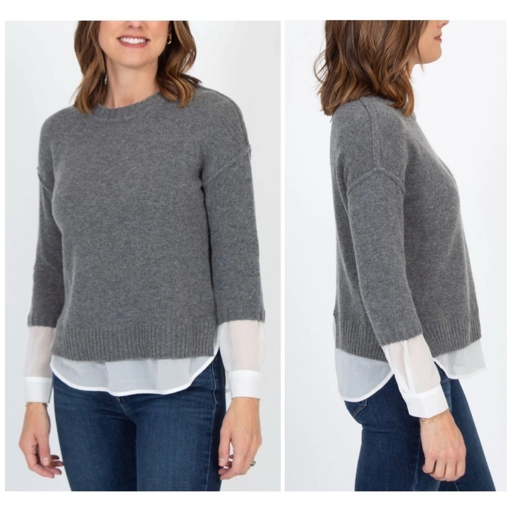 Brochu Walker Eton Grey Wool Cashmere Blend Sweater with White Underlay Size XS